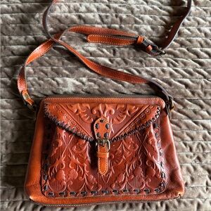 Patricia Nash Embossed Brown Leather Crossbody Bag